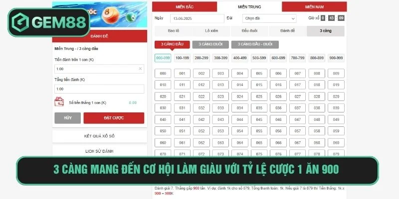 3 càng với tỷ lệ ăn cực hấp dẫn 1 gấp 900 lần 