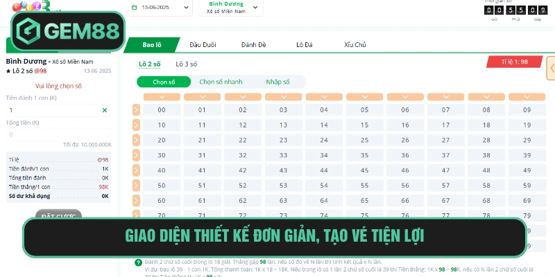 Bảng cược thiết kế đơn giản, người dùng dễ dàng tạo vé