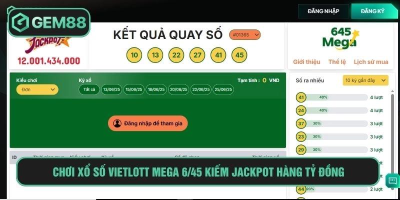 Mega 6/45 là sản phẩm Vietlott đời đầu rất phổ biến tại Việt Nam